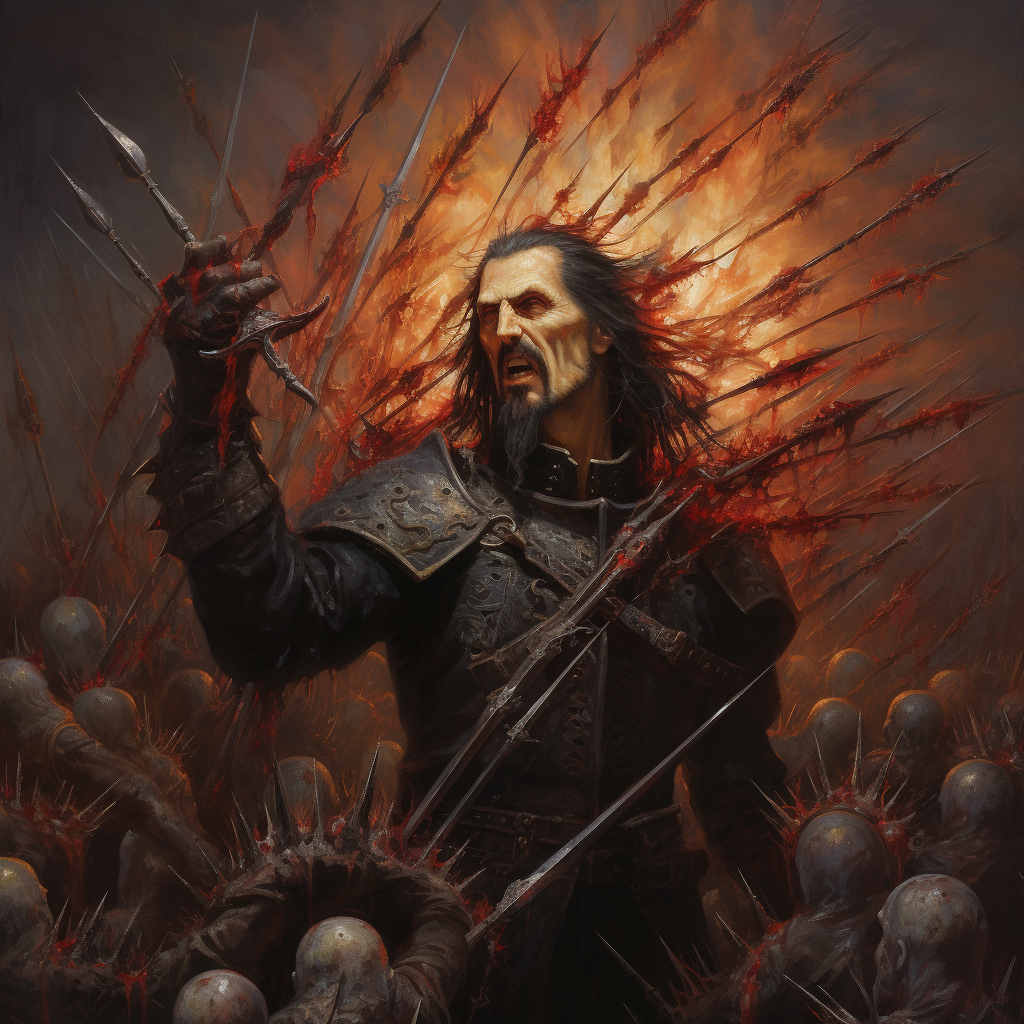 Vlad the Impaler walking through spikes