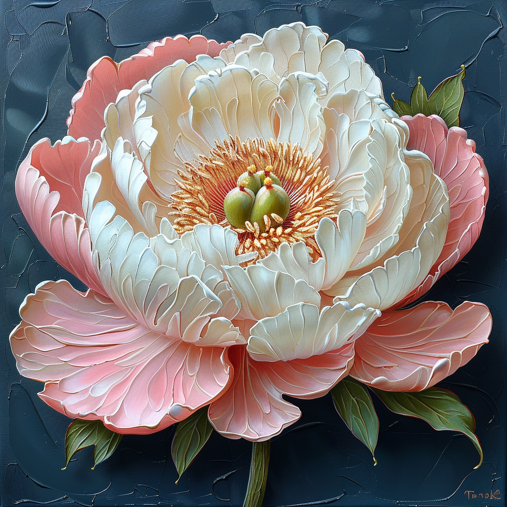 Impasto peony on dark background