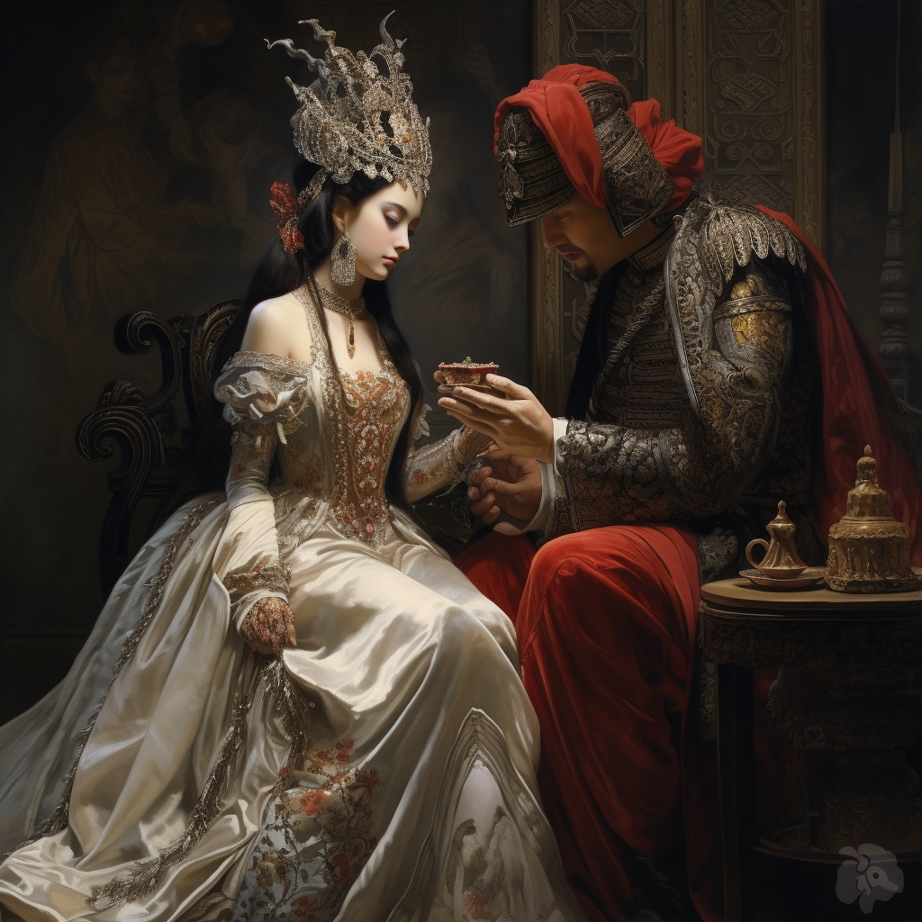 Imperial officer with courtesan in an exquisite setting