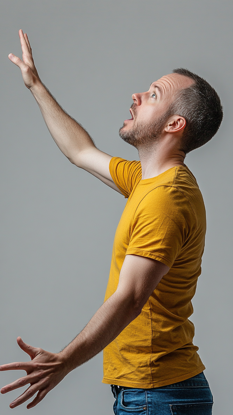 Impressed Man Reaching Out Camera