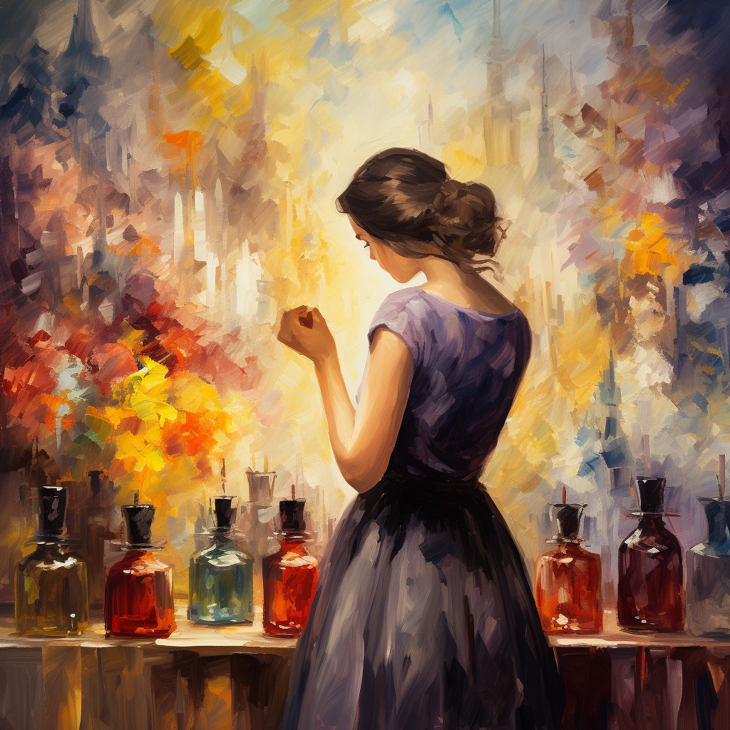 Woman selecting aroma oil scent