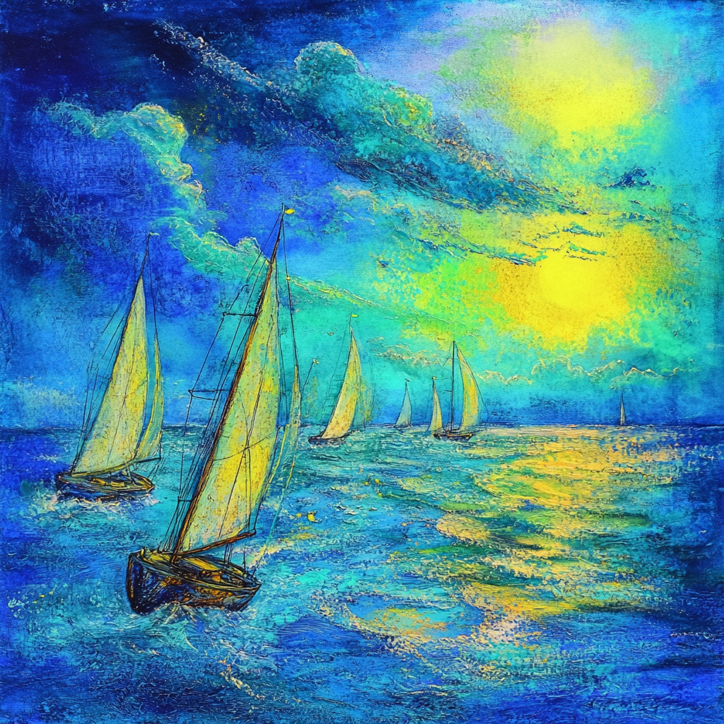 Pastel Graphite Sailing Boats Artwork