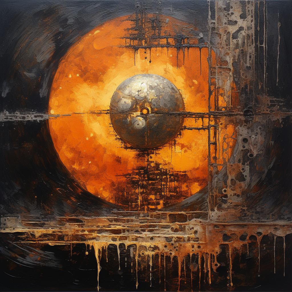 Impressionistic painting with rusted mirror ball pattern