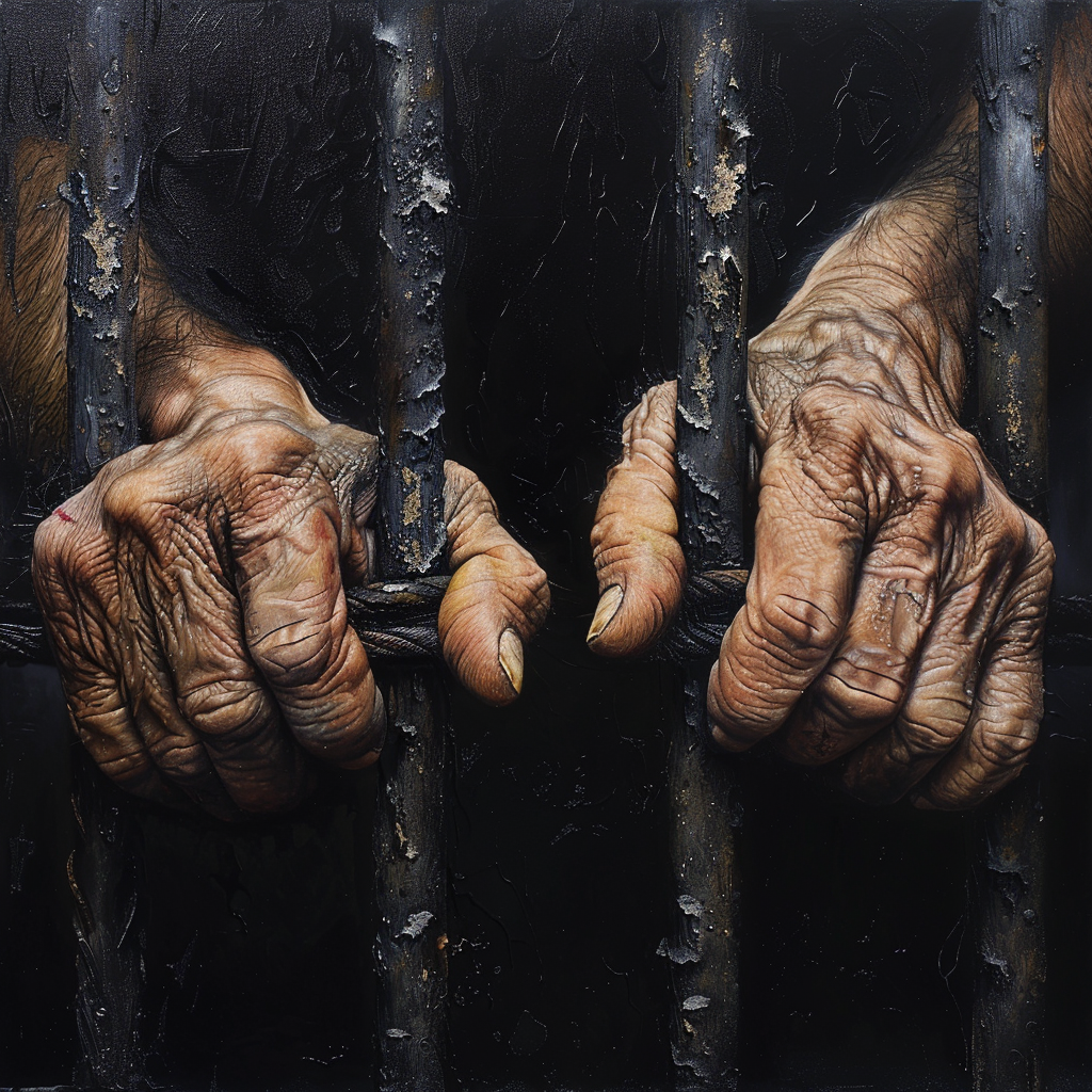 Huge hands trapped, imprisoned