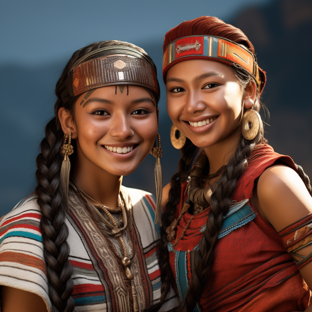 Two young Incan women smiling