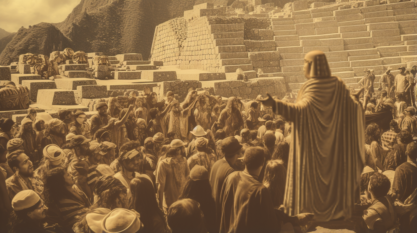 Incas worshipping huge golden Bitcoin statue