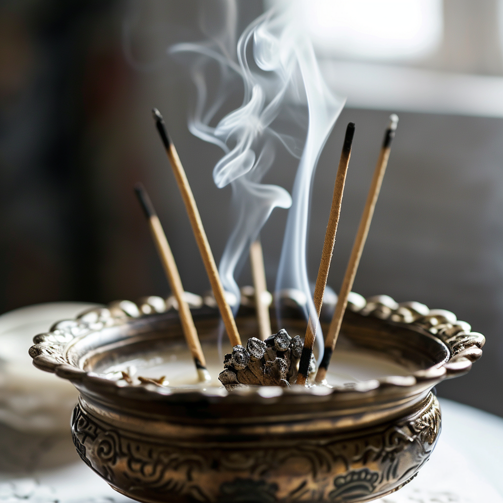 Incense sticks spreading fragrant smoke gracefully