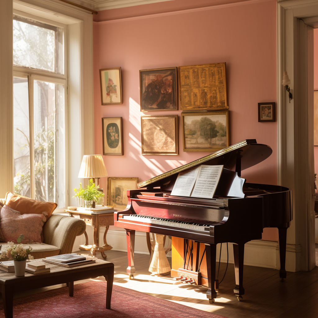 Couple playing piano in Indian-American apartment