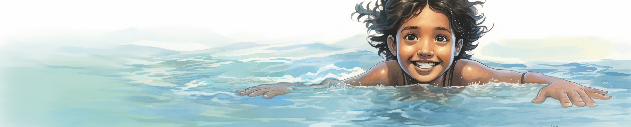 Sketch of Young Indian Child Swimming