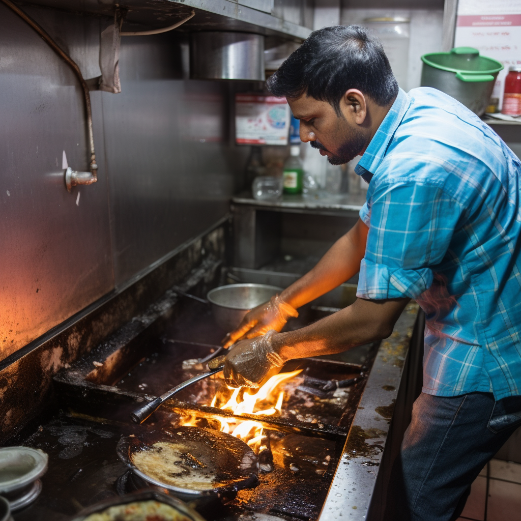 Indian cleaning agency removing sticky kitchen grease