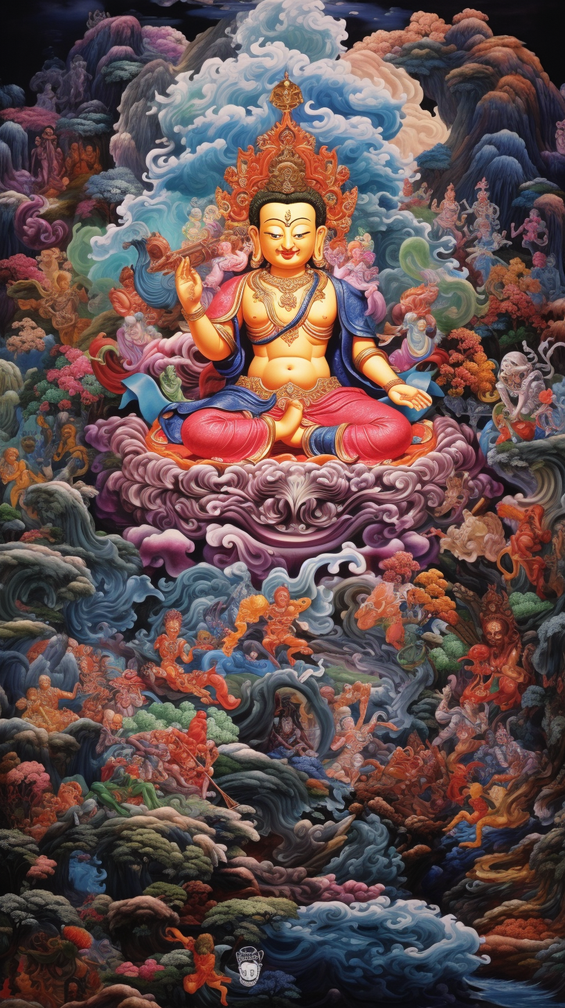 Colorful Thangka Art with Ganesha and Deities