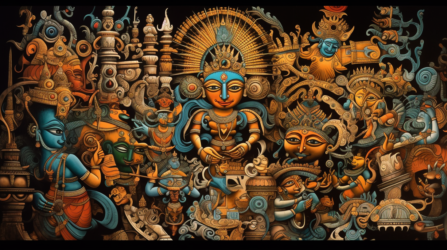 Exquisite Indian Complex Artwork with Divine Beings