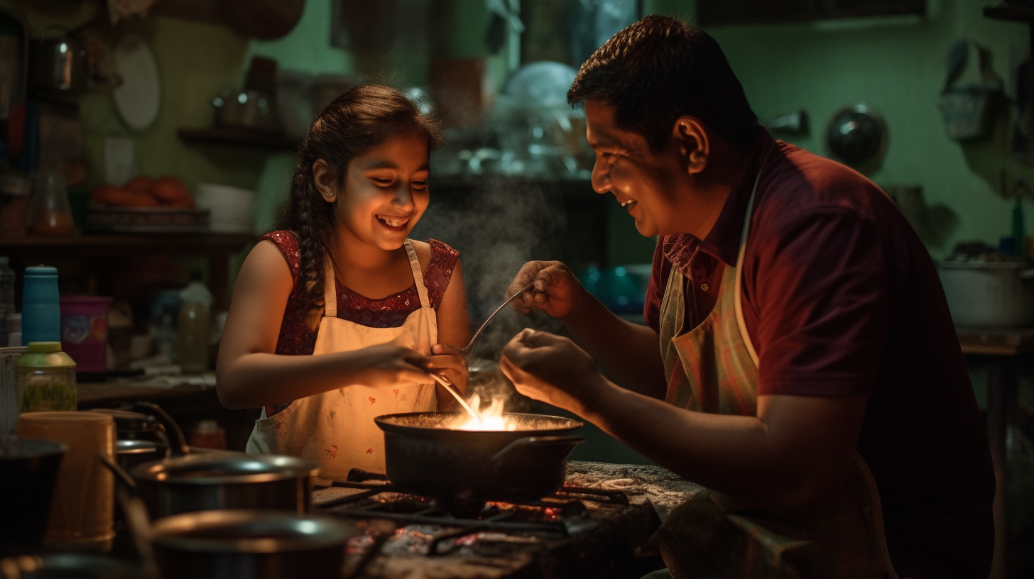 Indian brother and Mexican sister cooking dinner