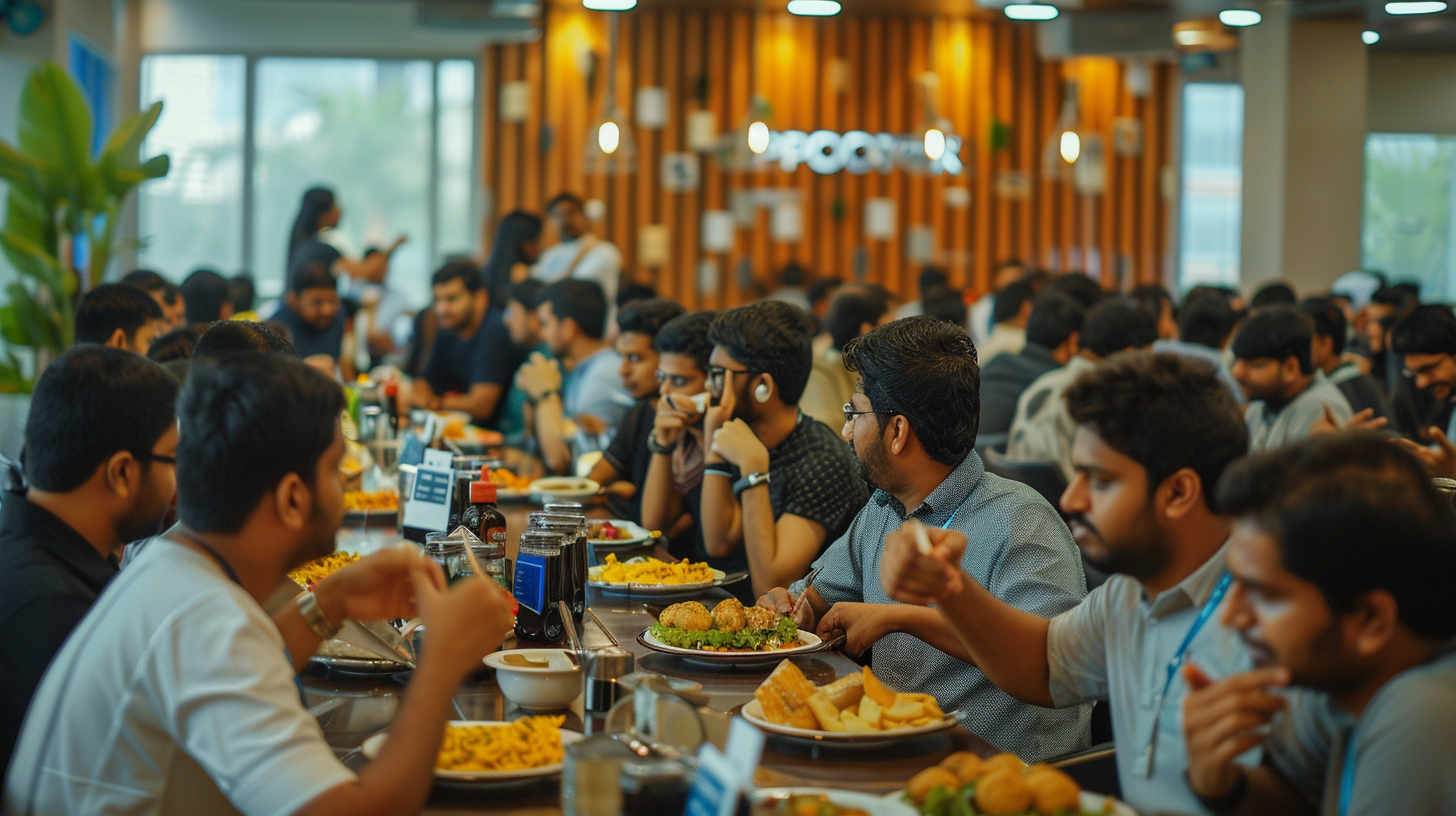 Group of Indian developers having lunch