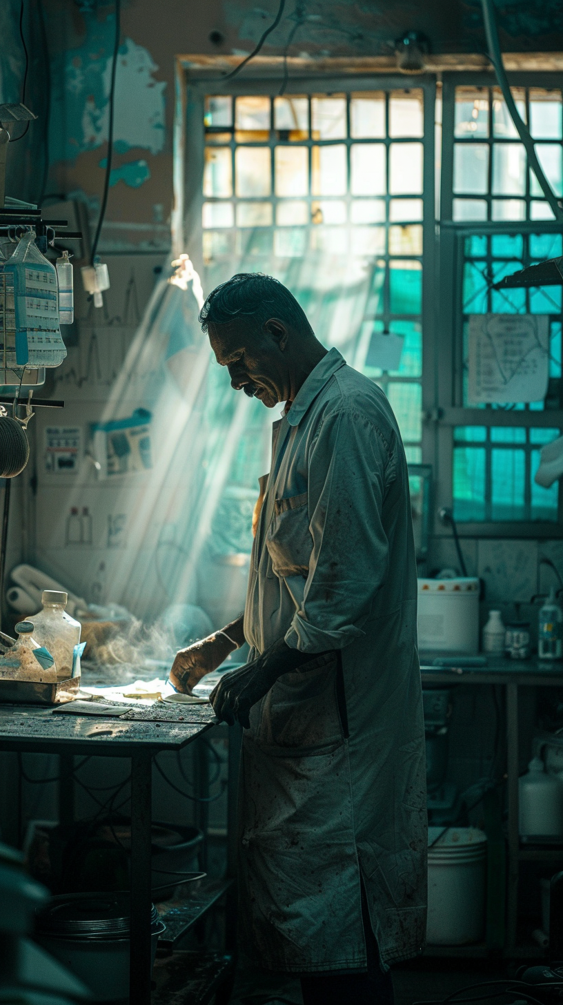 Indian doctor reaching for bandage