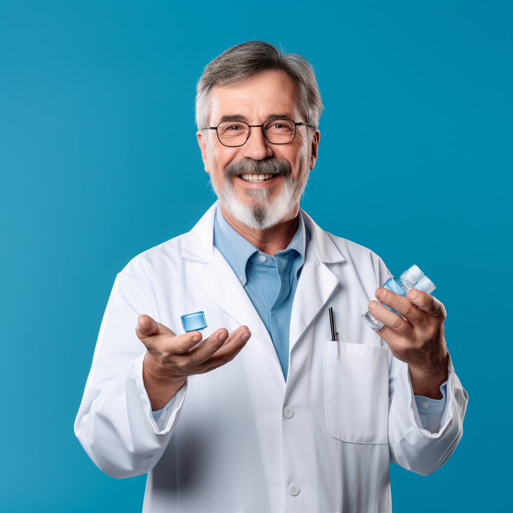 Indian doctor holding something isolated on blue background