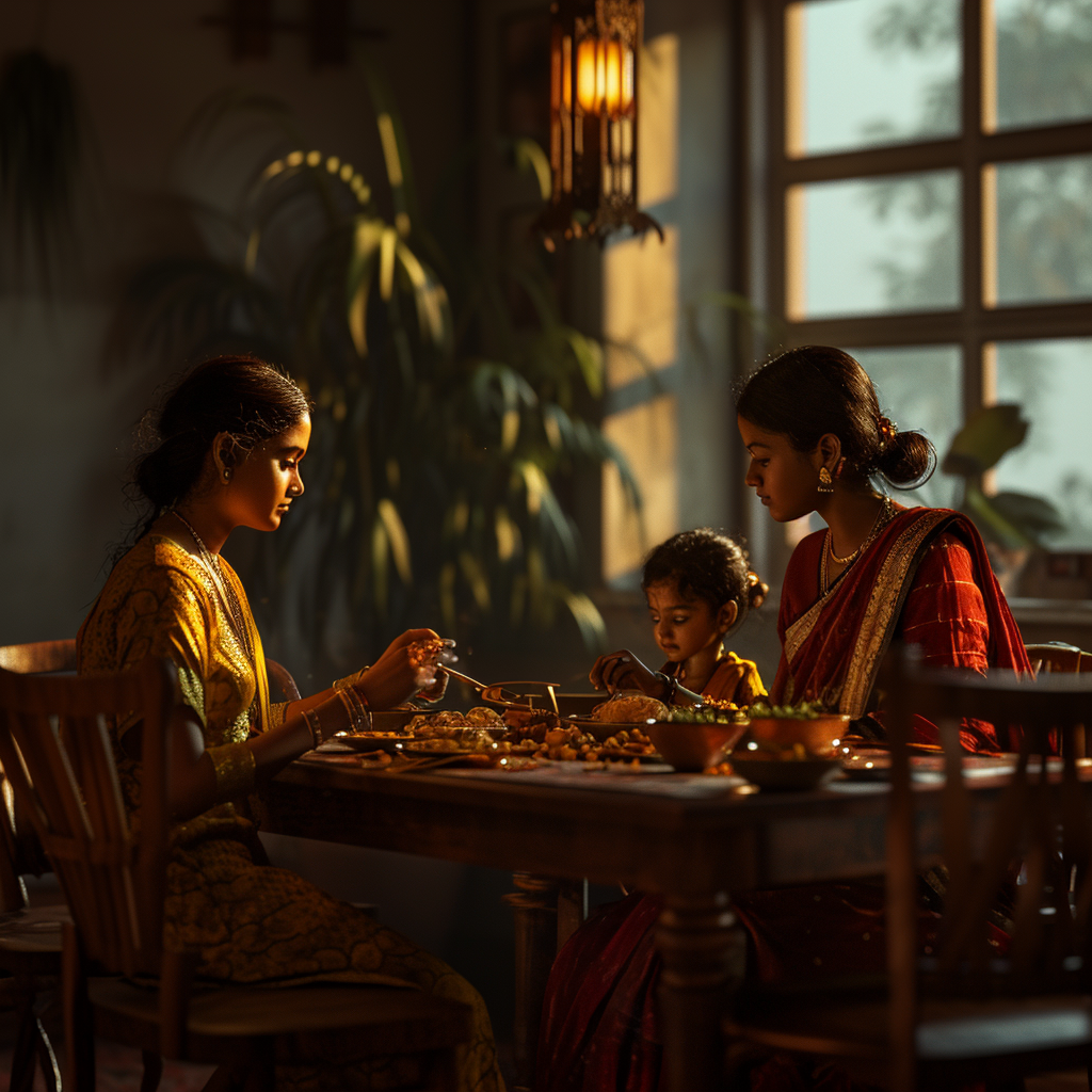 Indian family enjoying dinner together