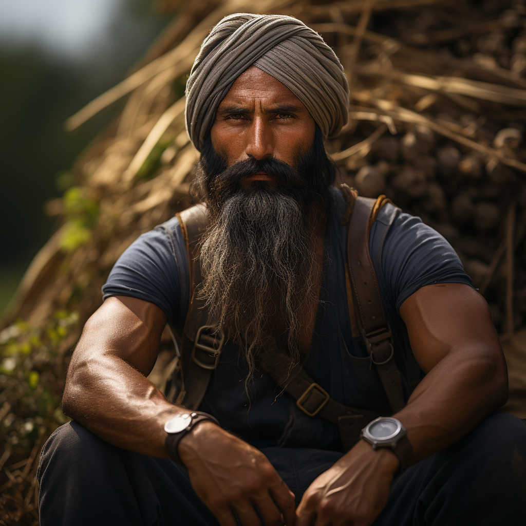 Indian farmer striking stylish pose in field