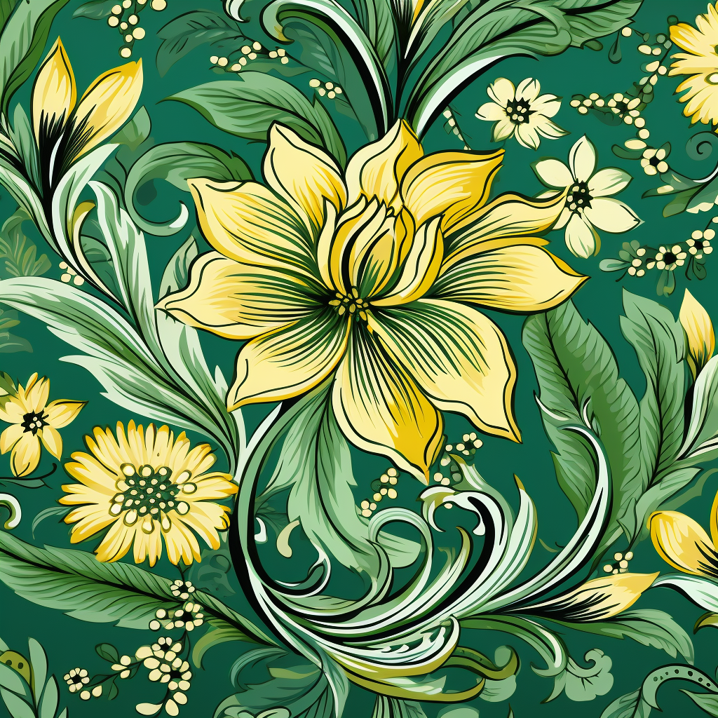 Indian floral clothing patterns in green and mustard