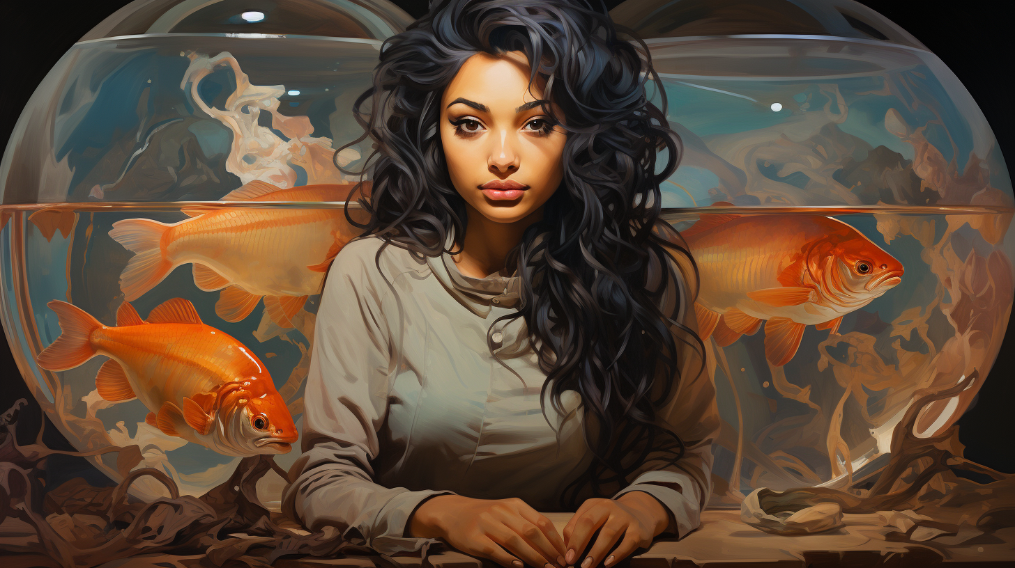 Indian girl with two goldfish in fish bowl