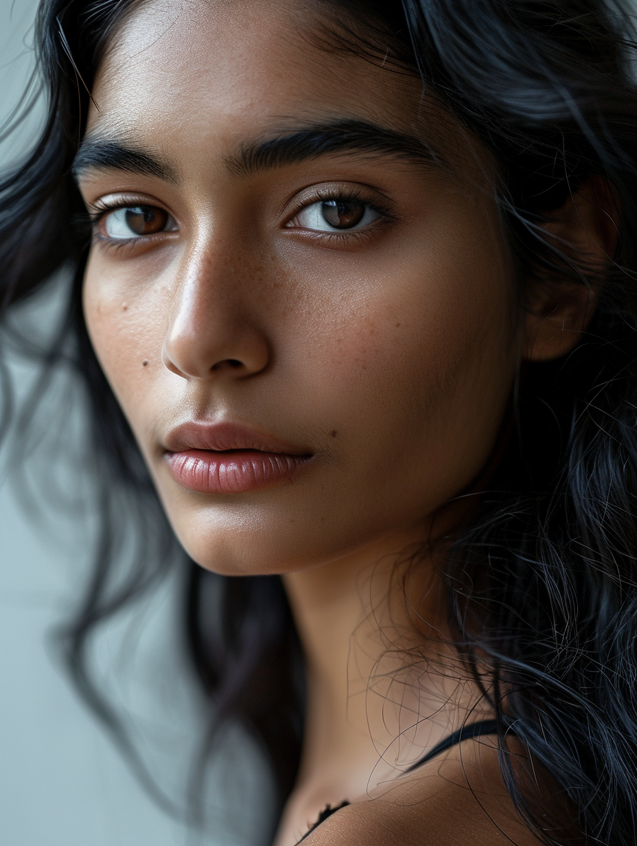 Indian girl with long hair and light makeup