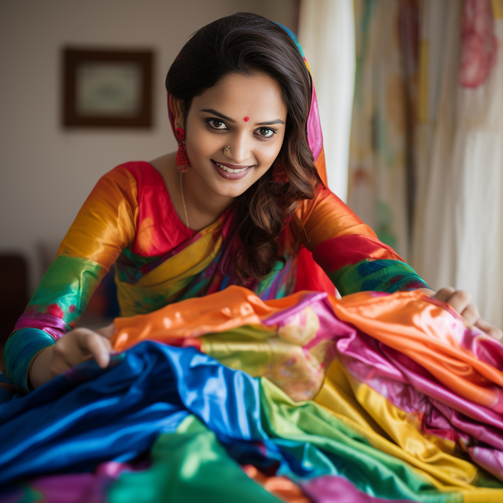 Indian housewife with bright colored saree