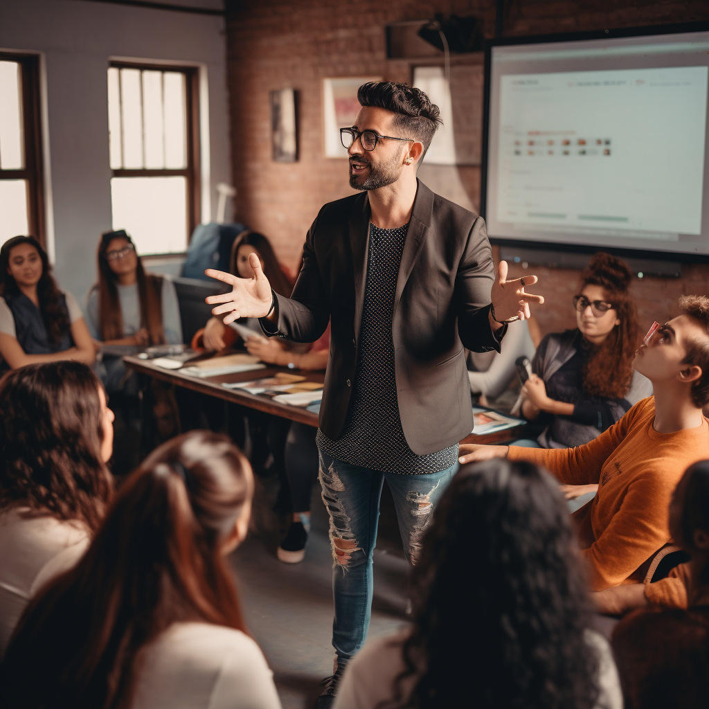 Indian influencer giving masterclass to college students