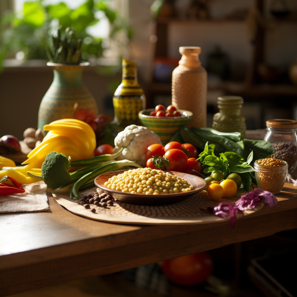 Closeup of Indian kitchen table vegetables