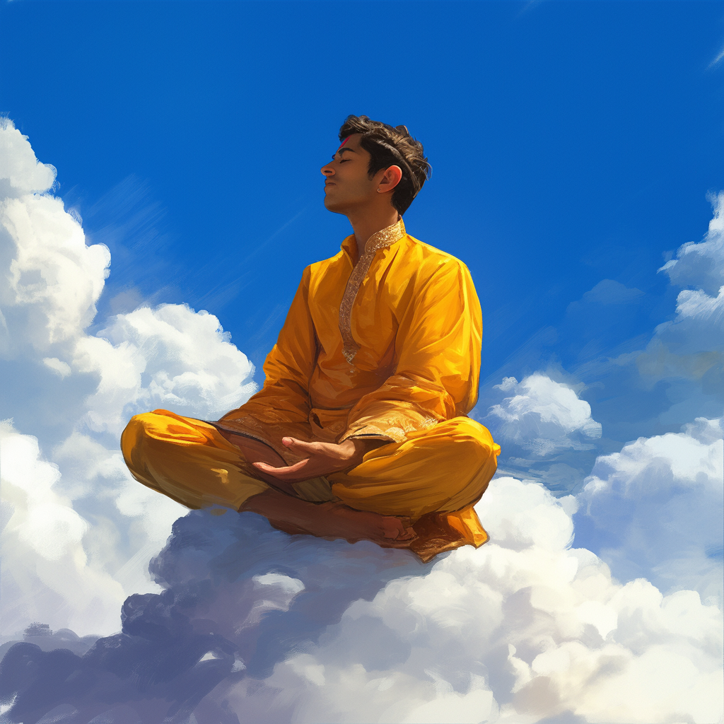 Indian man meditating in saffron outfit