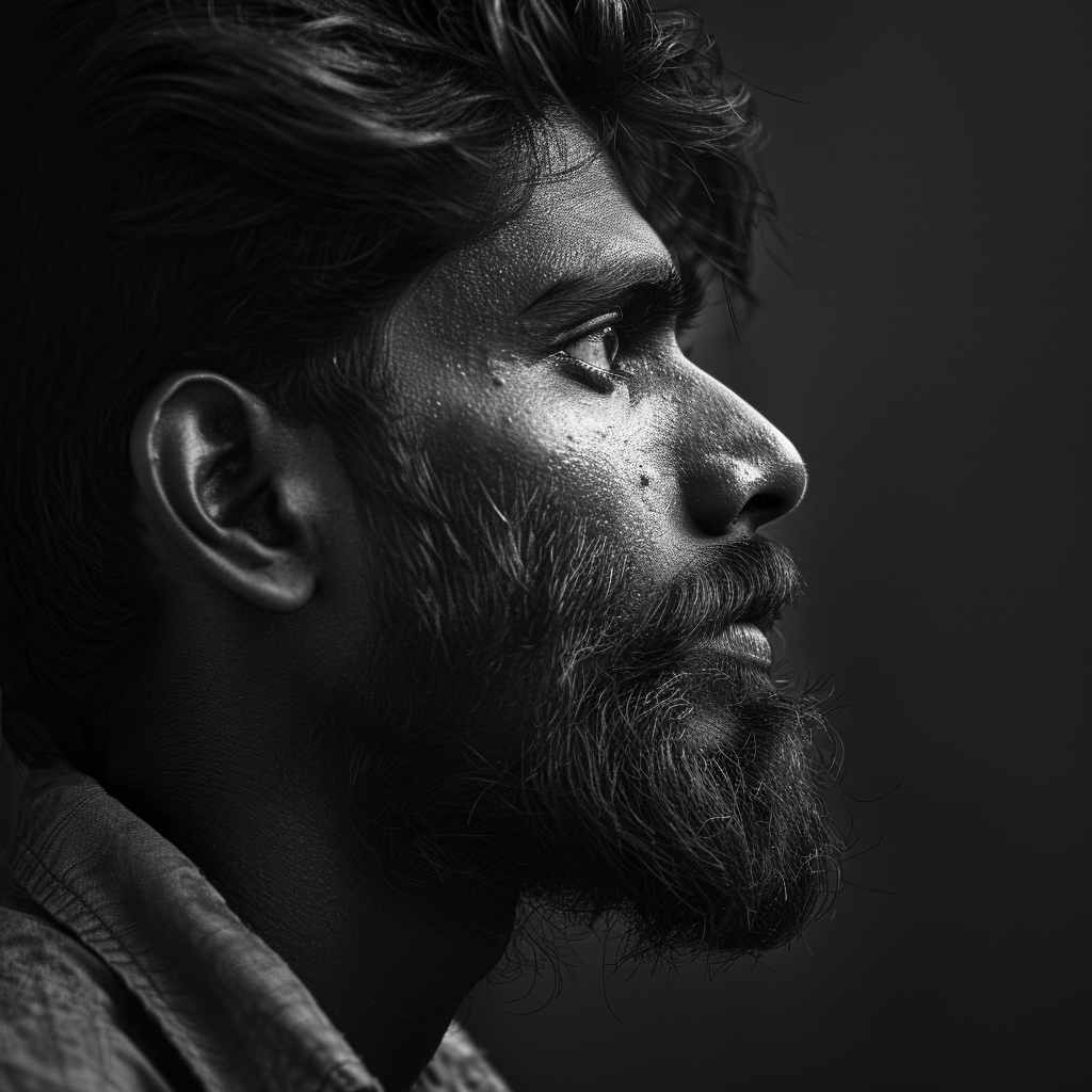 Indian man profile black white