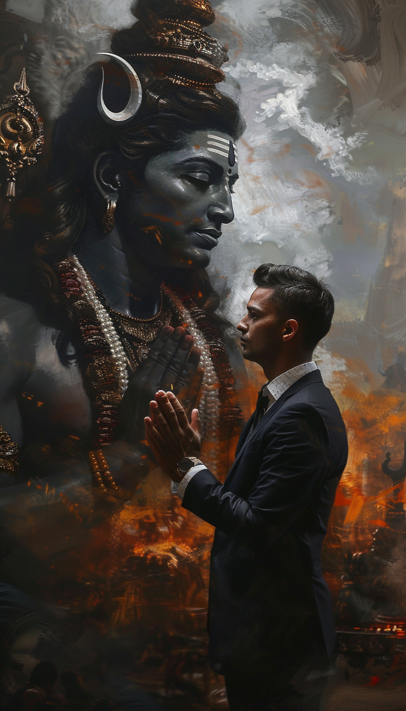 Indian man seeking blessing Shiva