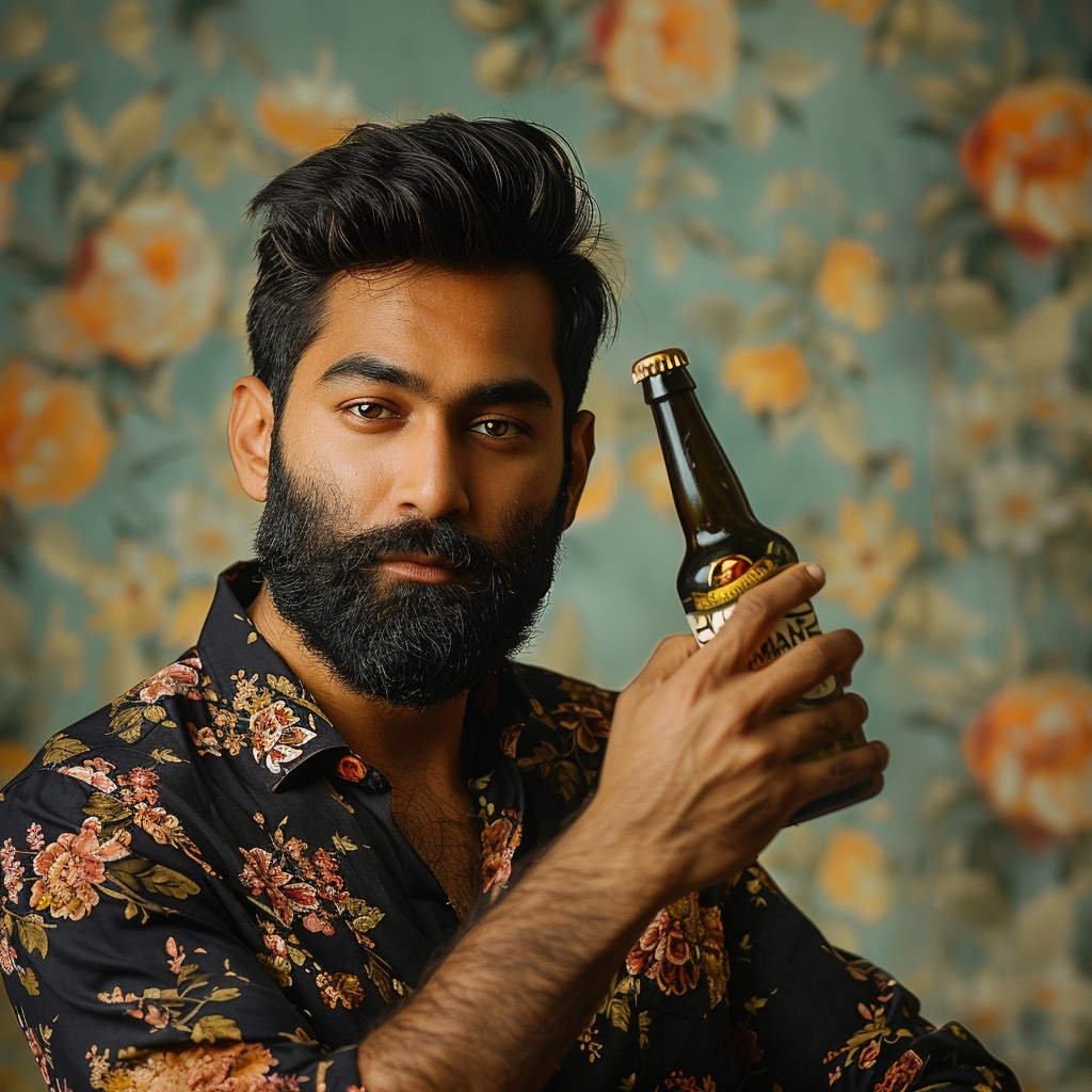 Indian man holding bottle smiling