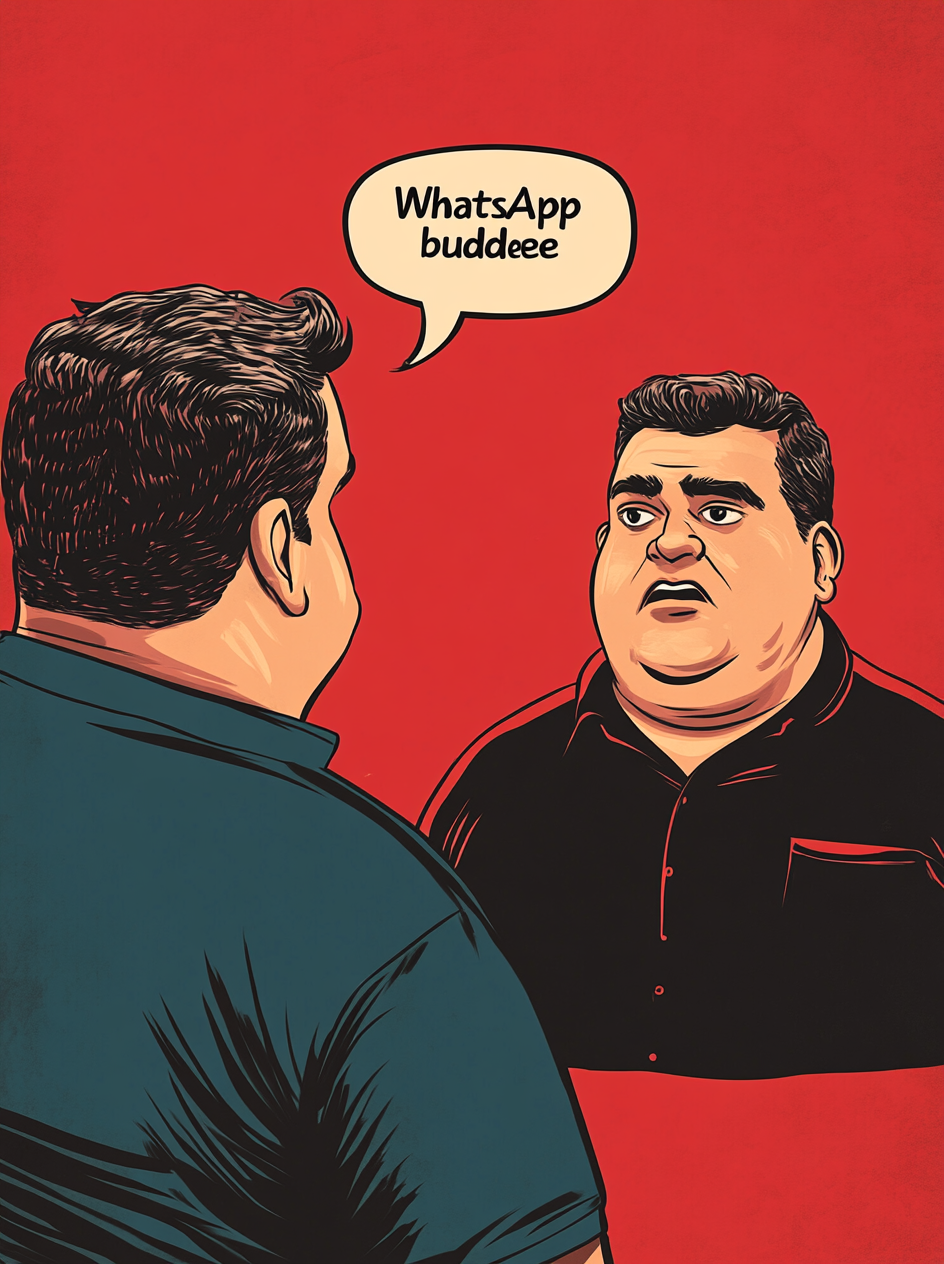 Indian men cartoon WhatsApp conversation