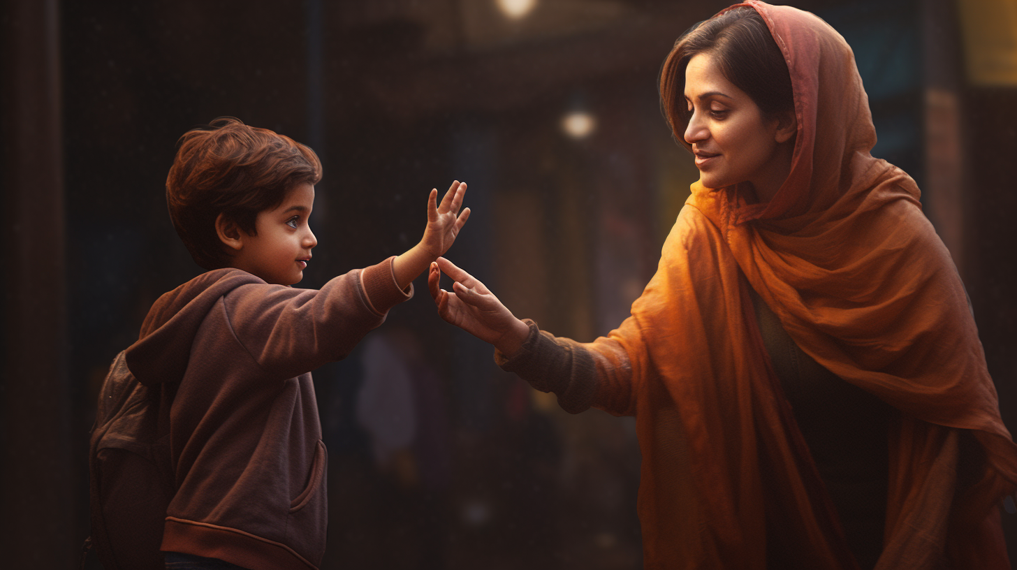 Indian mother and child reunited in traditional attire