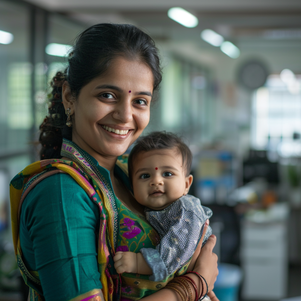 Indian mother playing with baby