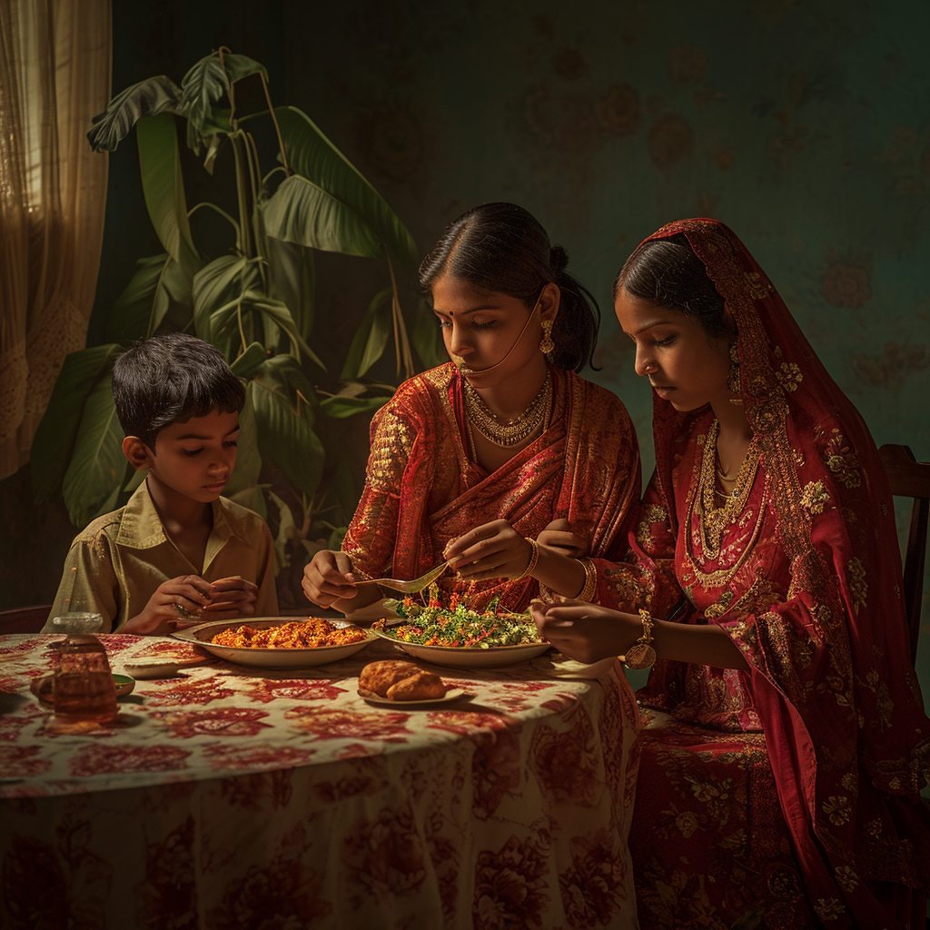 Indian family enjoying dinner together