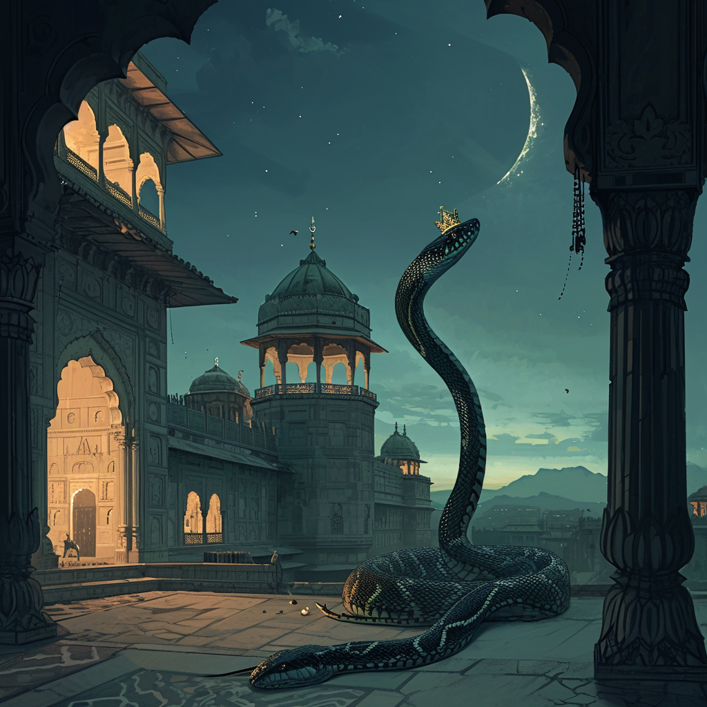 Illustration of an Indian Palace Cobra with Silver Crown