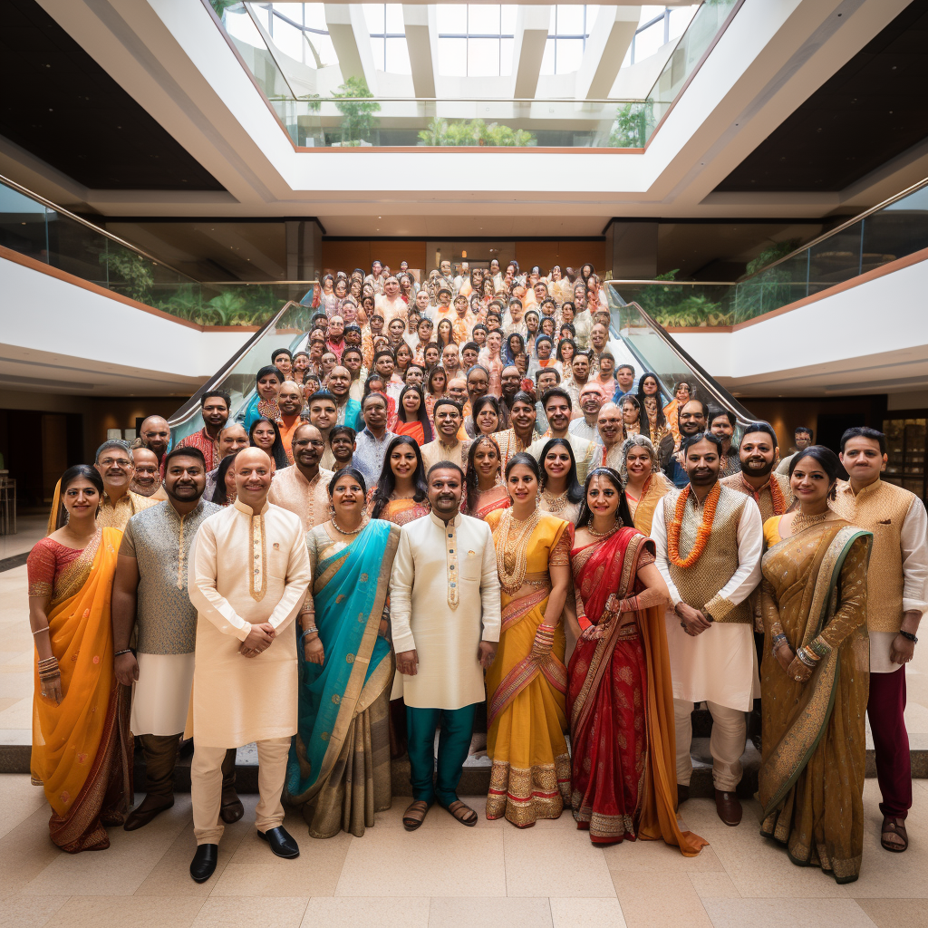 Indian people smiling in lobby