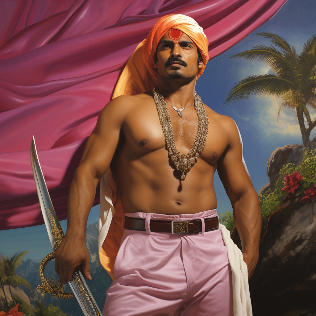 Indian Tamil Man holding sword and turban