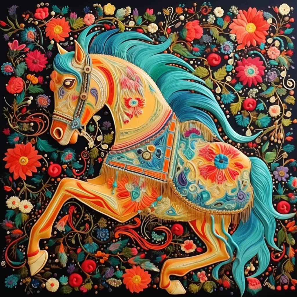 Contemporary Wall Art of Indian Traditional Cloths with Horse