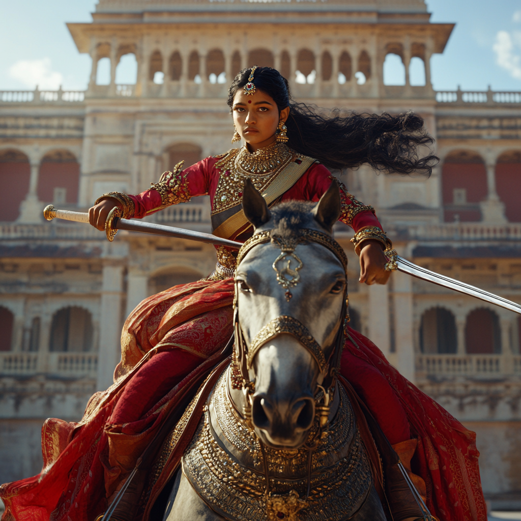 Indian warrior girl practicing swordsmanship