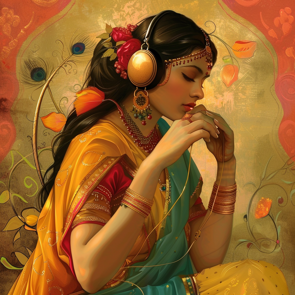 Indian woman listening music love