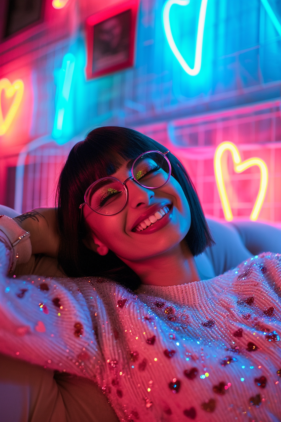 Smiling Indian woman on couch