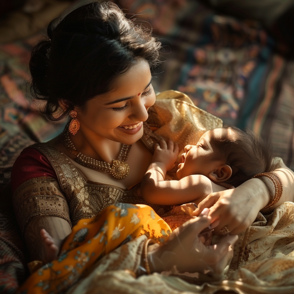 Indian mother playing with baby