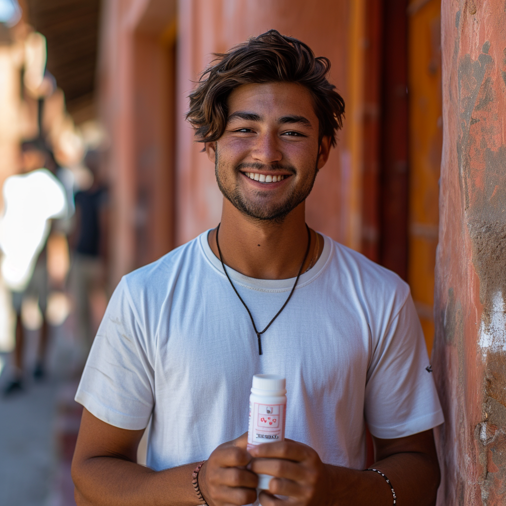 Indian young man with tube and white t-shirt