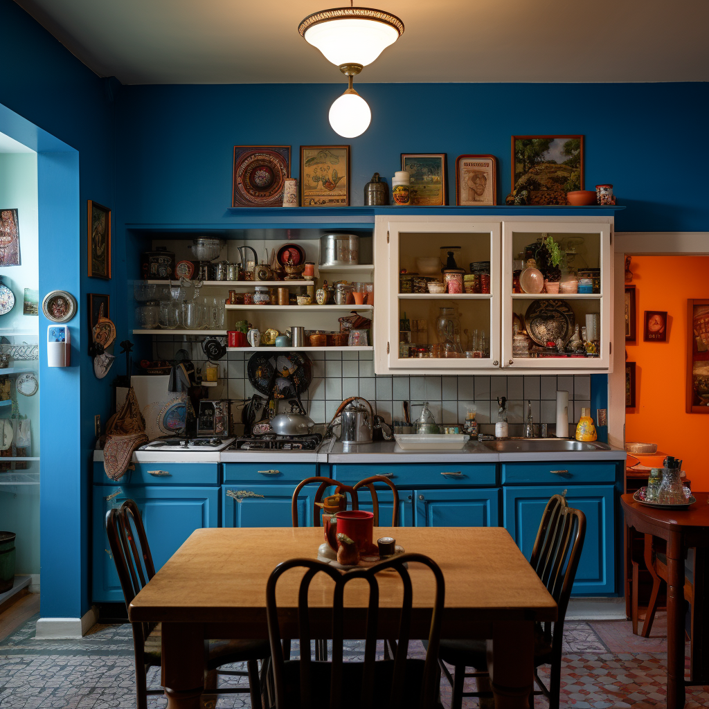 Stunning Indian-American Kitchen with Blue Walls