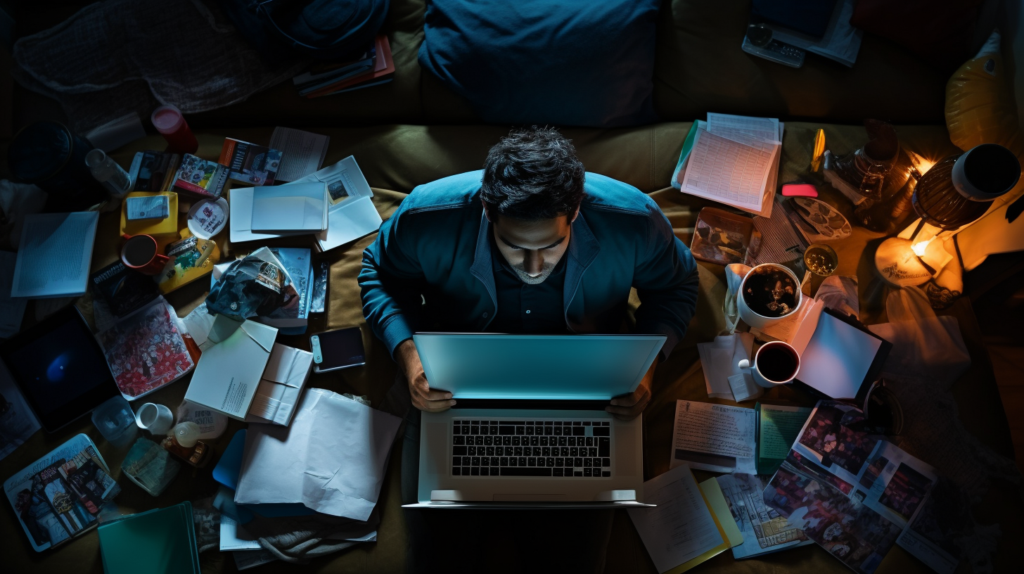 Focused Indian-American Man with Laptop and Work