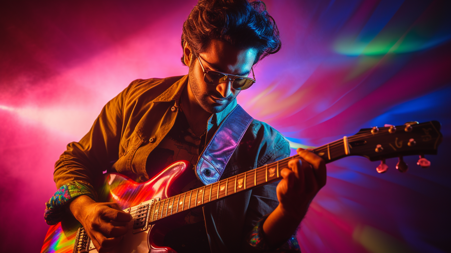 Close-up of Focused Indian-American Musician Playing Guitar