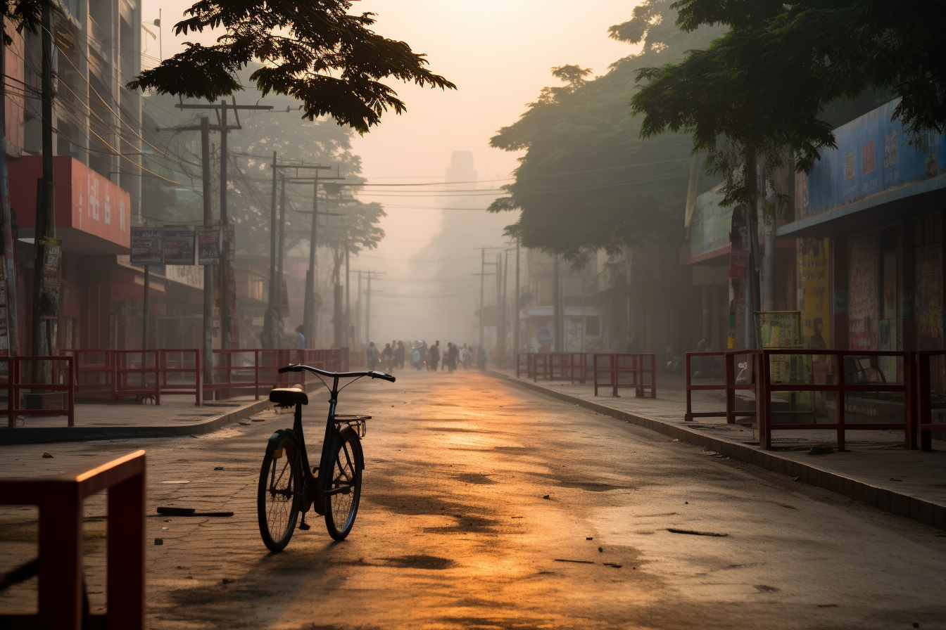 People cycling on the closed track in an Indian city