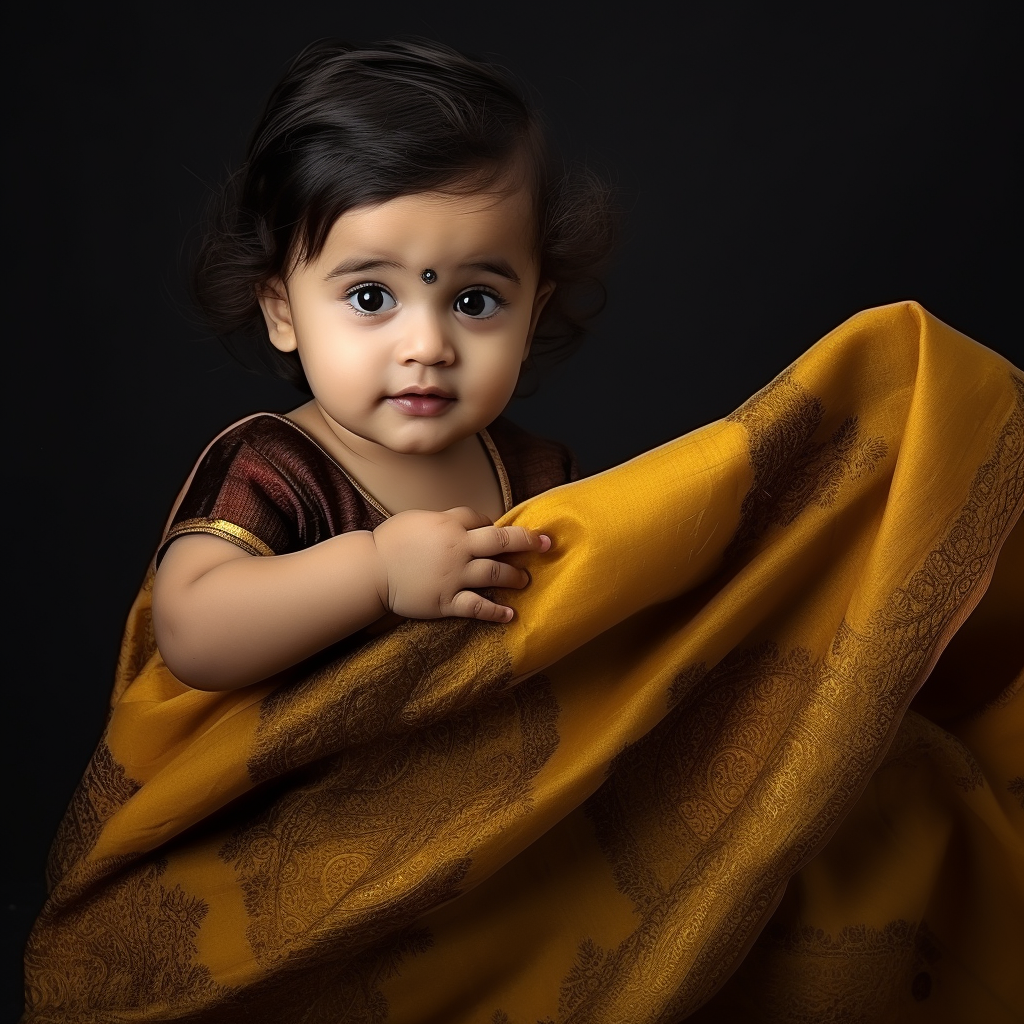 Indian baby trying to wear saree